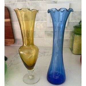 Set of 2 Vintage Ruffled edge Hand Blown Vases